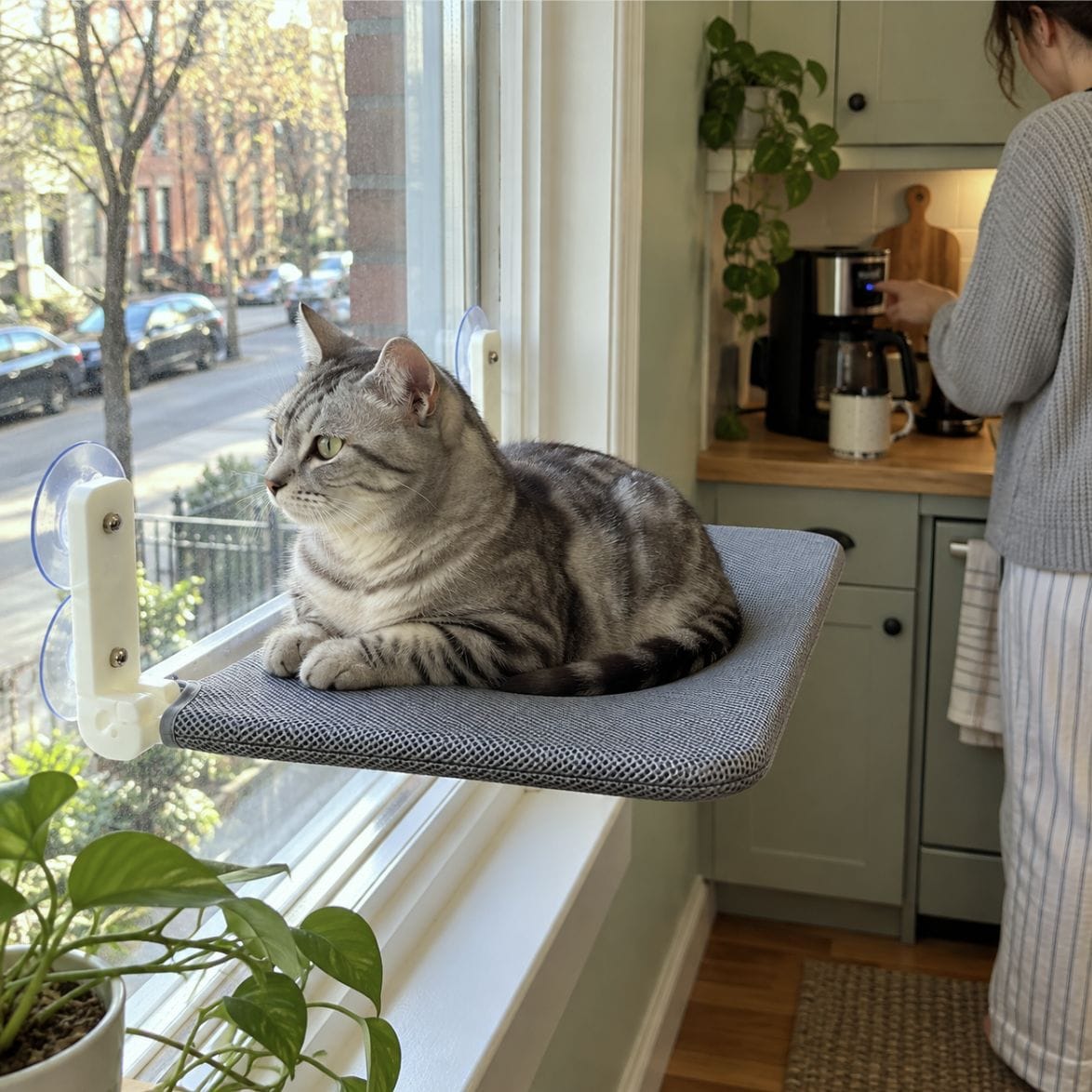 Customer photo review of Secure & Stylish Cat Window Perch Hammock
