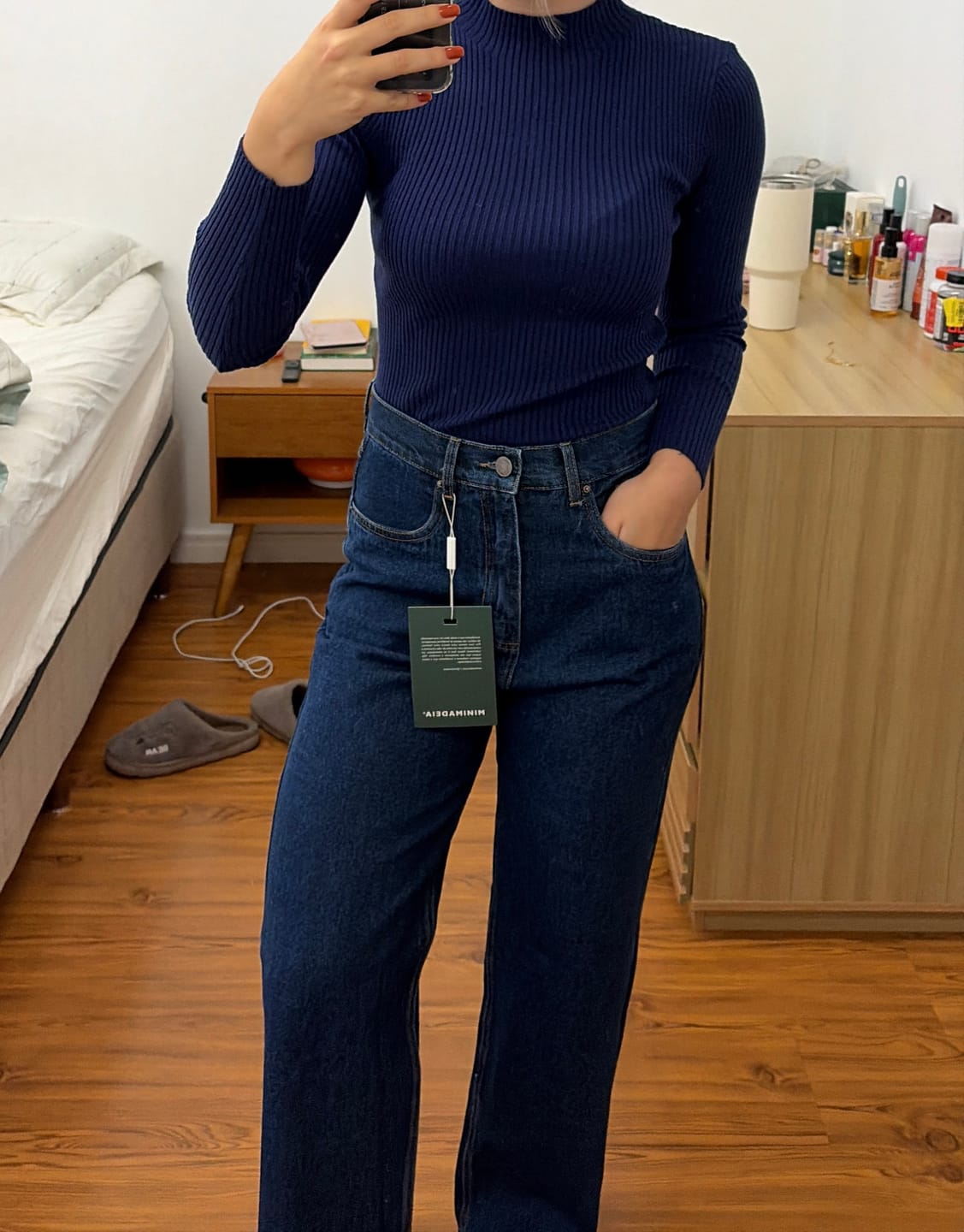 Customer photo review of Calça Jeans Reta Araçá Azul Escuro