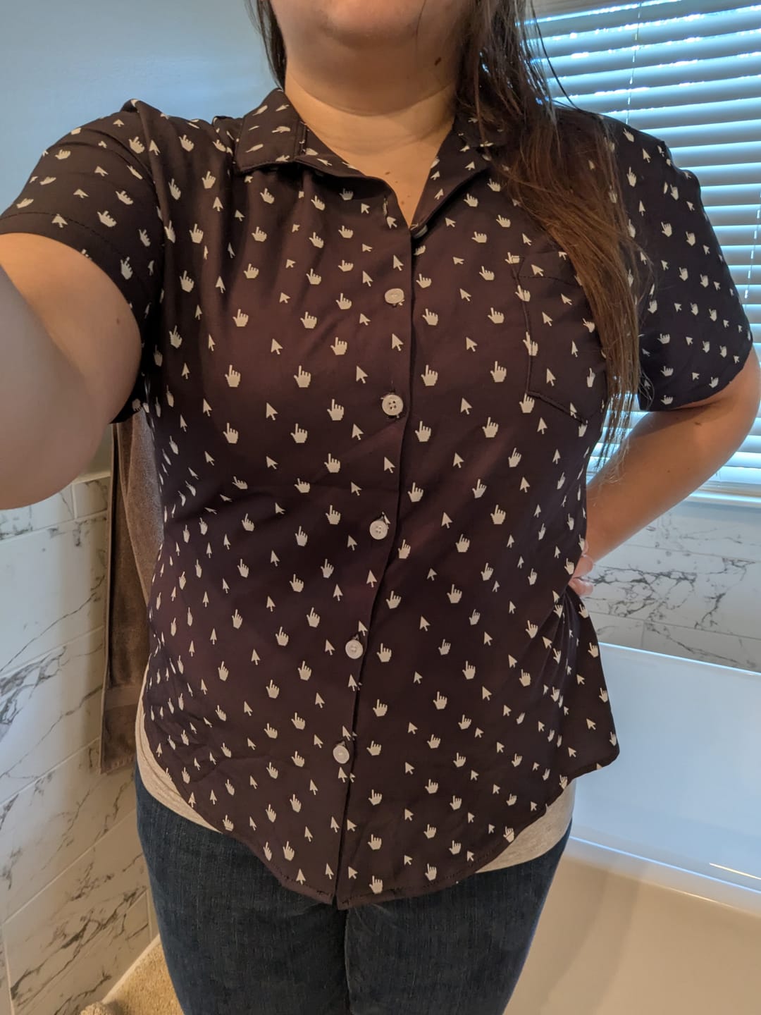 Customer photo review of Mouse Pointers Cursor Curvy Button Up Shirt