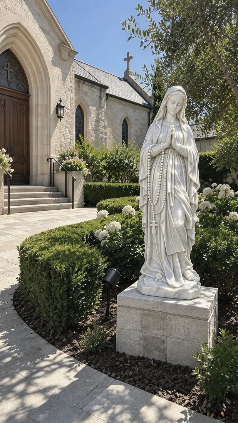 Customer photo review of Hand-Carved White Marble Our Lady of the Rosary Statue MM-053