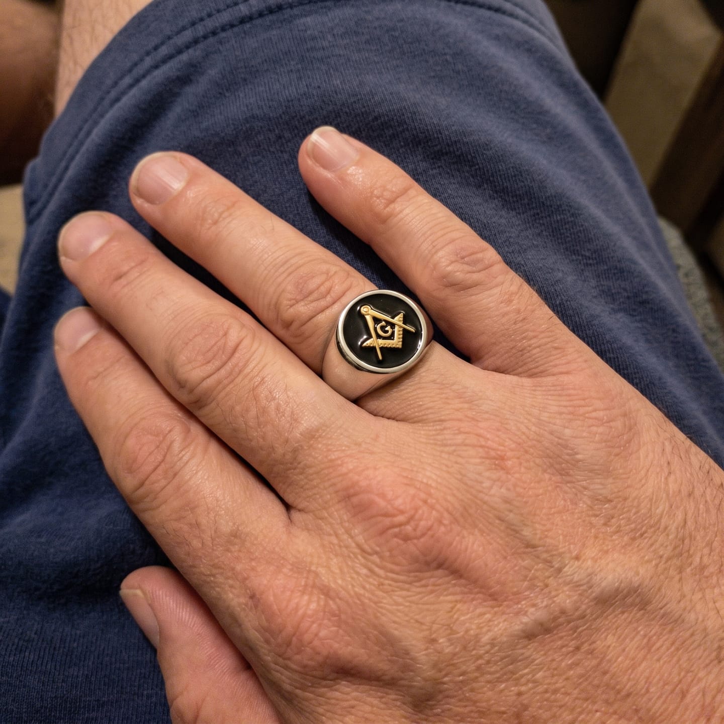 Customer photo review of Square and Compasses Signet Ring