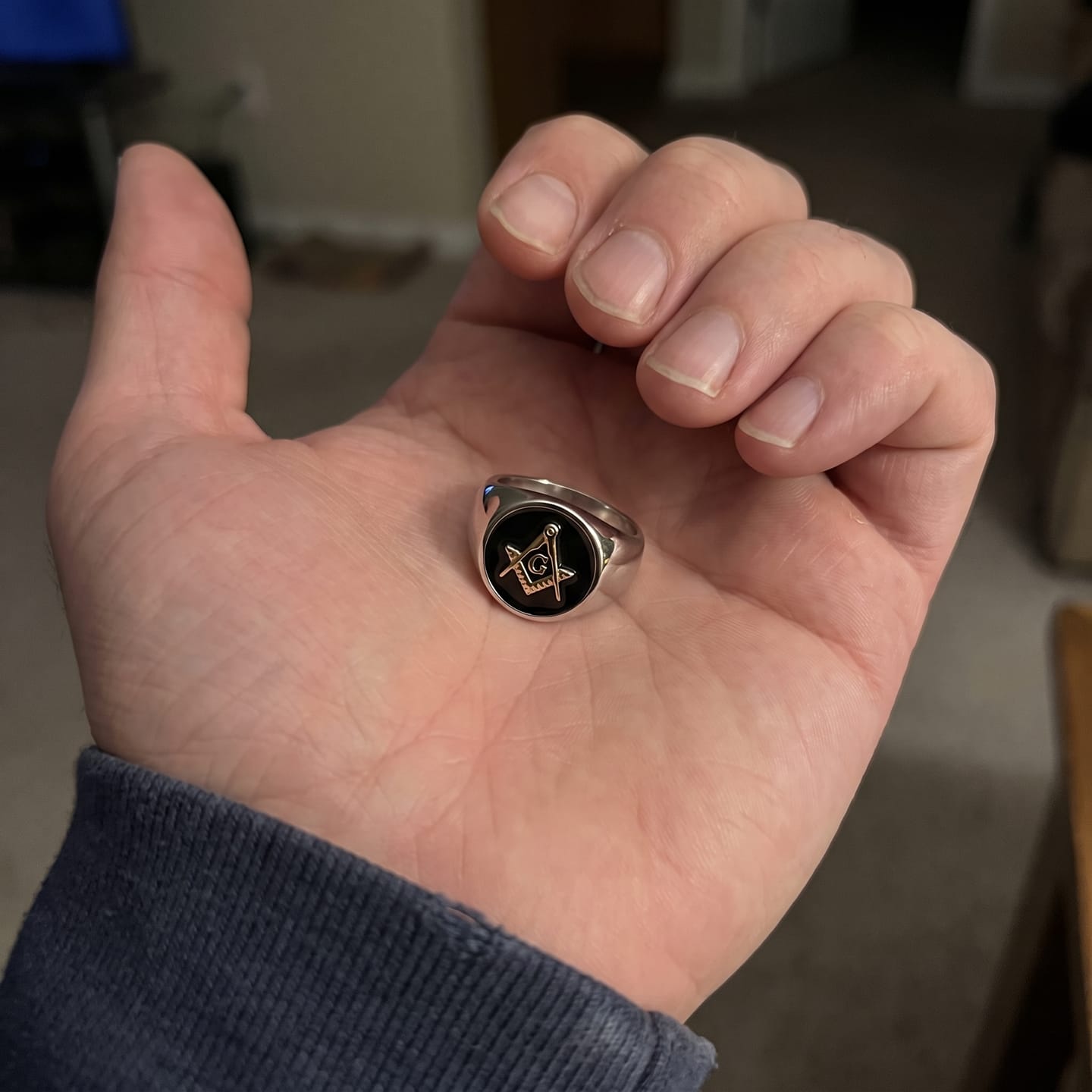Customer photo review of Square and Compasses Signet Ring