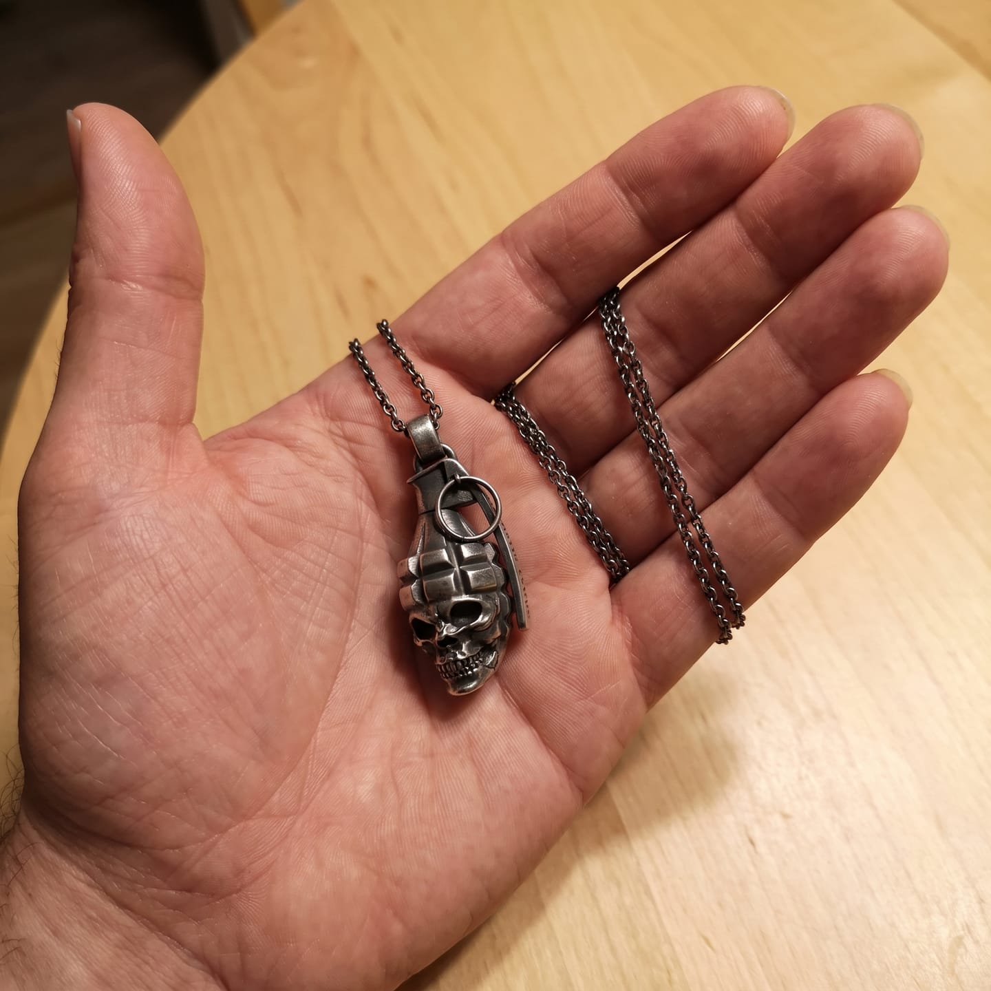 Customer photo review of Skull Grenade Pendant