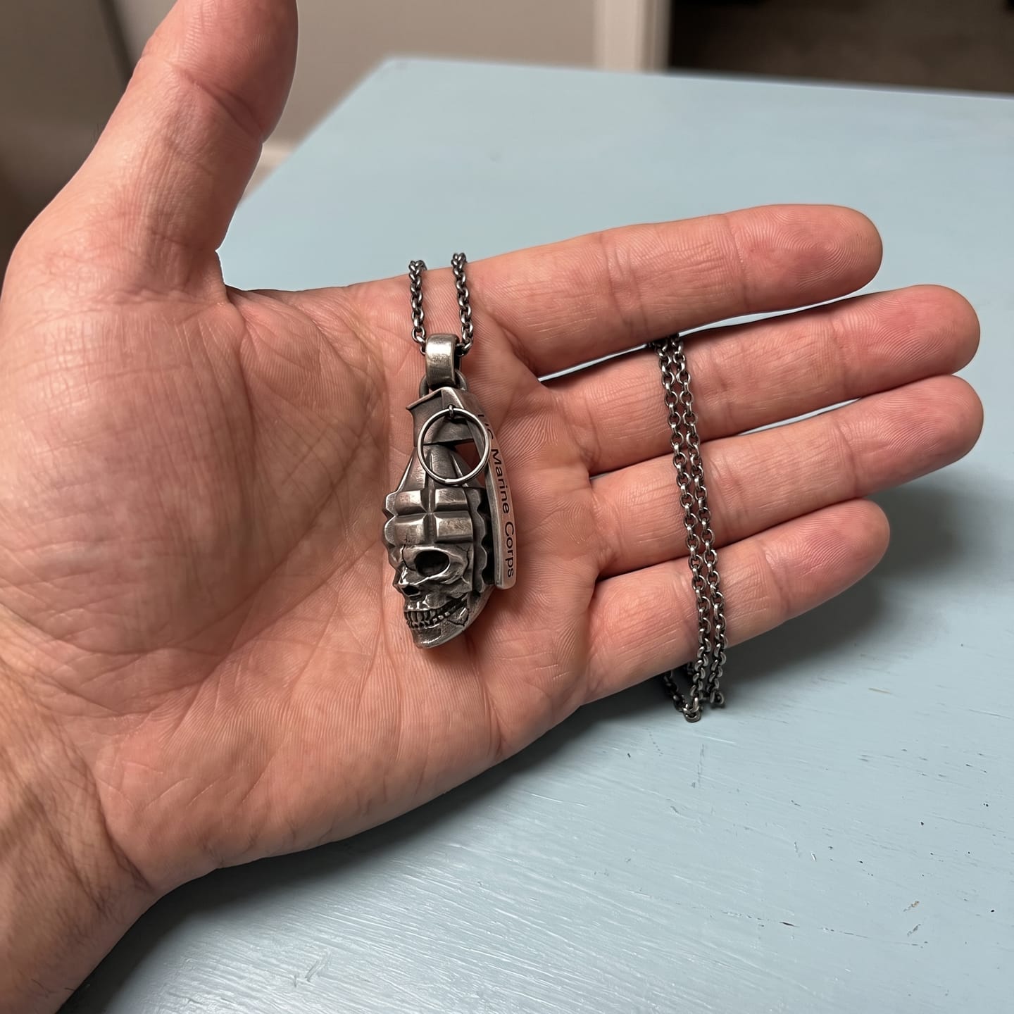 Customer photo review of Skull Grenade Pendant