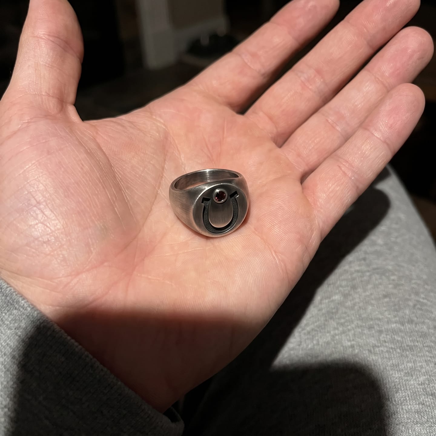 Customer photo review of Garnet Horseshoe Signet Ring