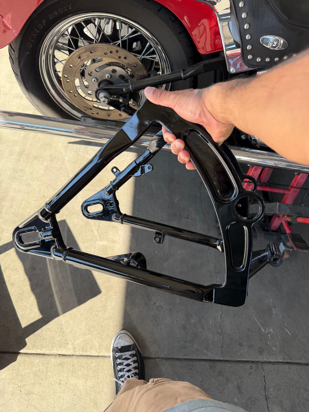 Customer photo review of LAY FRAME SWING ARM FOR HARLEY DAVIDSON