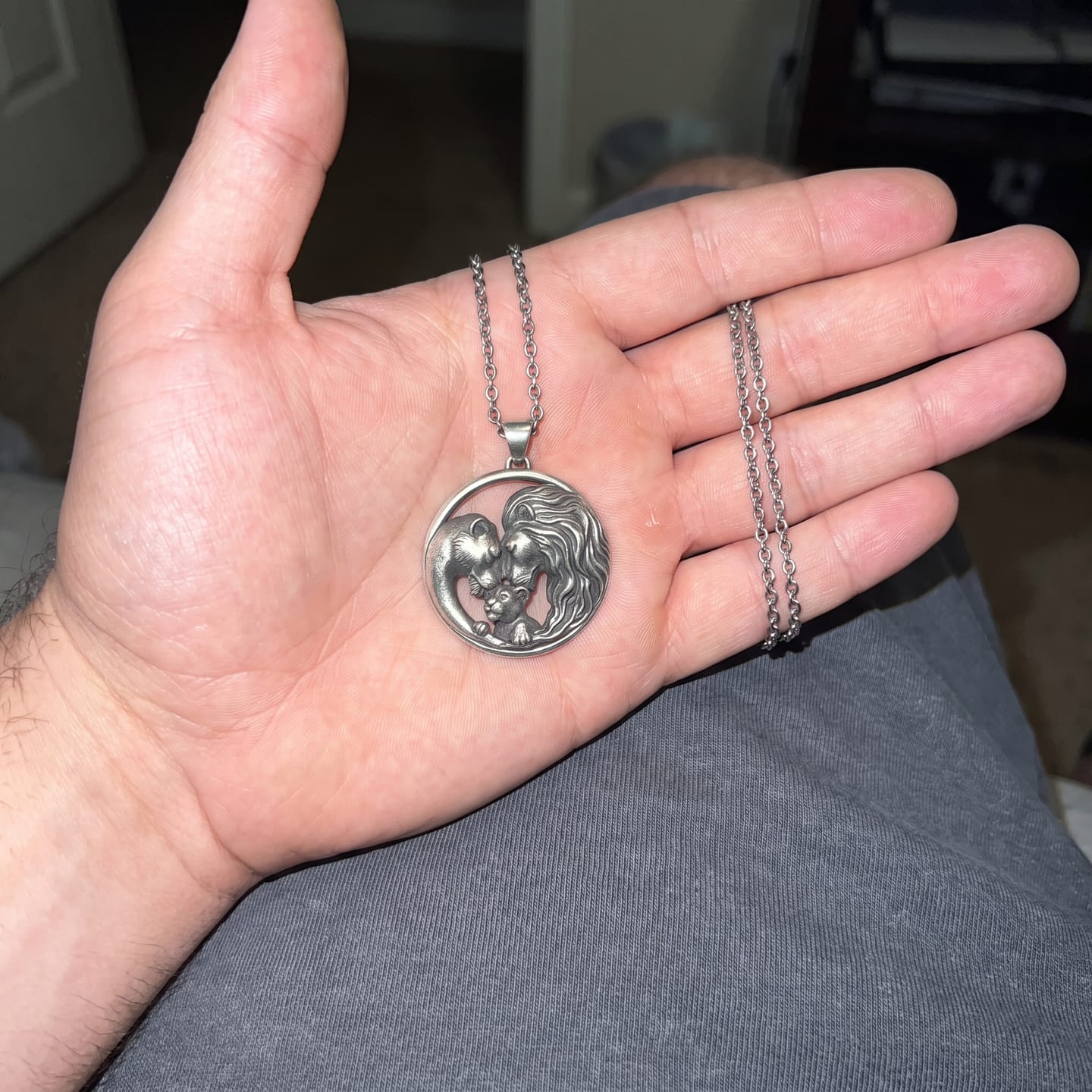 Customer photo review of Lioness and Cub Medallion Pendant