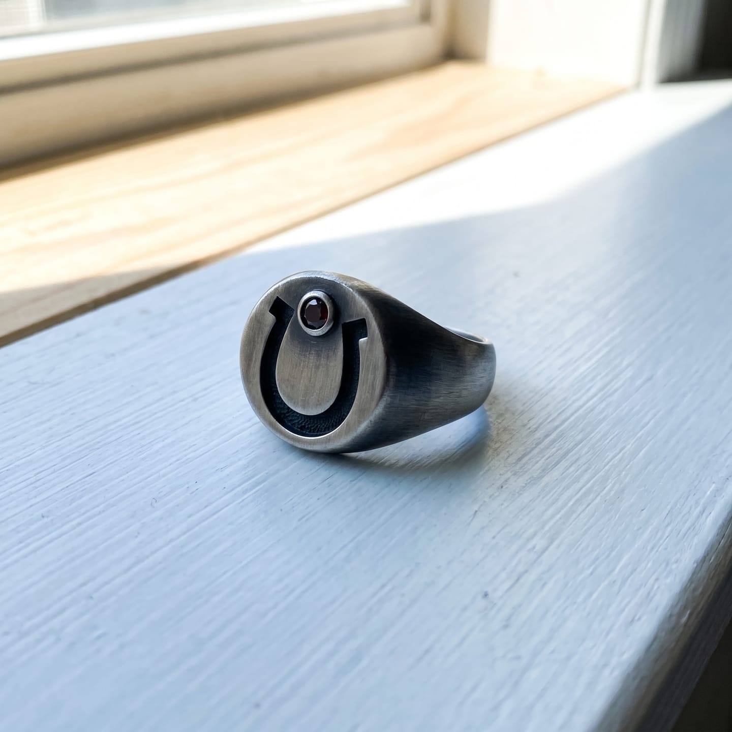 Customer photo review of Garnet Horseshoe Signet Ring