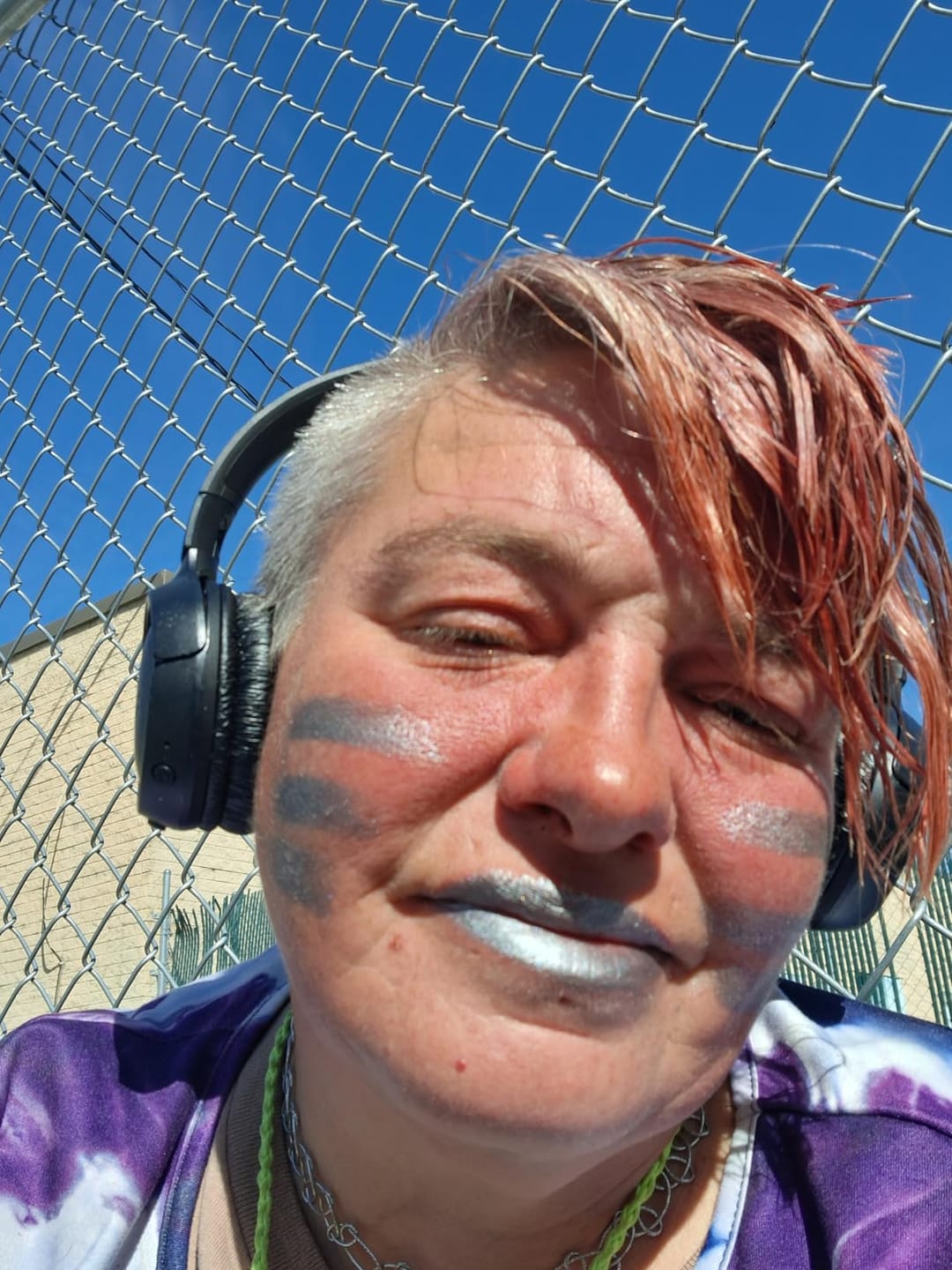 Customer photo review of Blue Squid PRO Face Paint Stick - Waterproof Body Paint for Adults & Kids Eye Black Baseball, Softball - Vegan Hypoallergenic Twist-Up Non-Toxic Makeup Stick for Cosplay, Sports & SFX