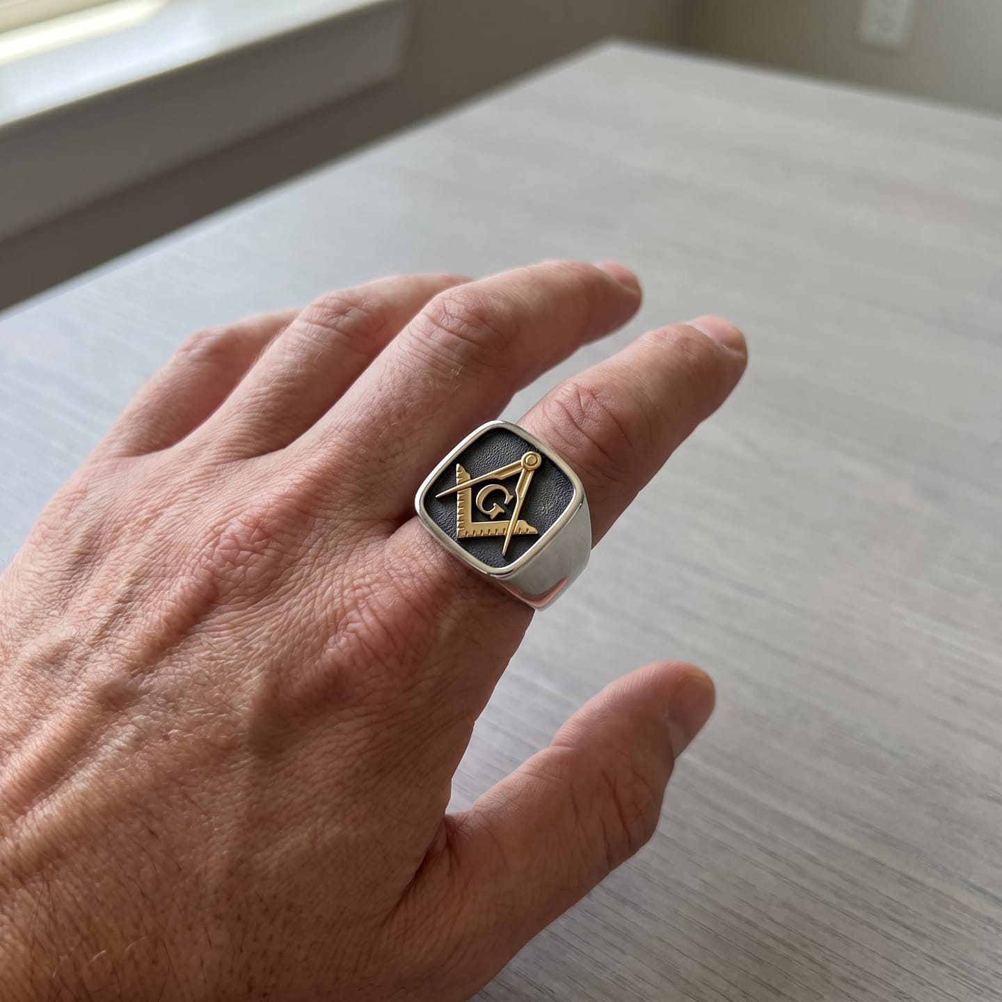 Customer photo review of Masonic Letter G Signet Ring
