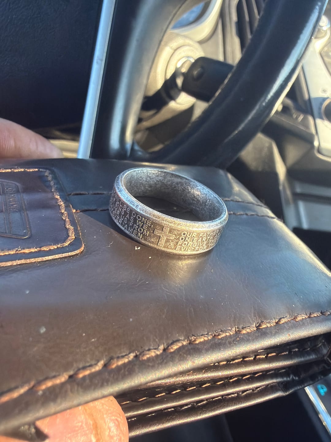Customer photo review of FREE Today: Deep Engraved Cross Lord’s Prayer Stainless Steel Wide Band Ring: Emblem of Abiding Heavenly Faith
