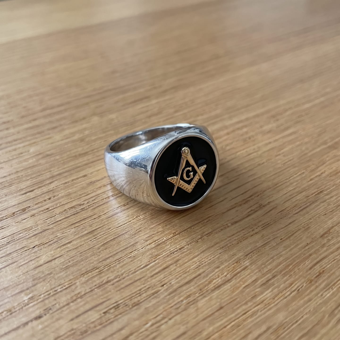 Customer photo review of Square and Compasses Signet Ring