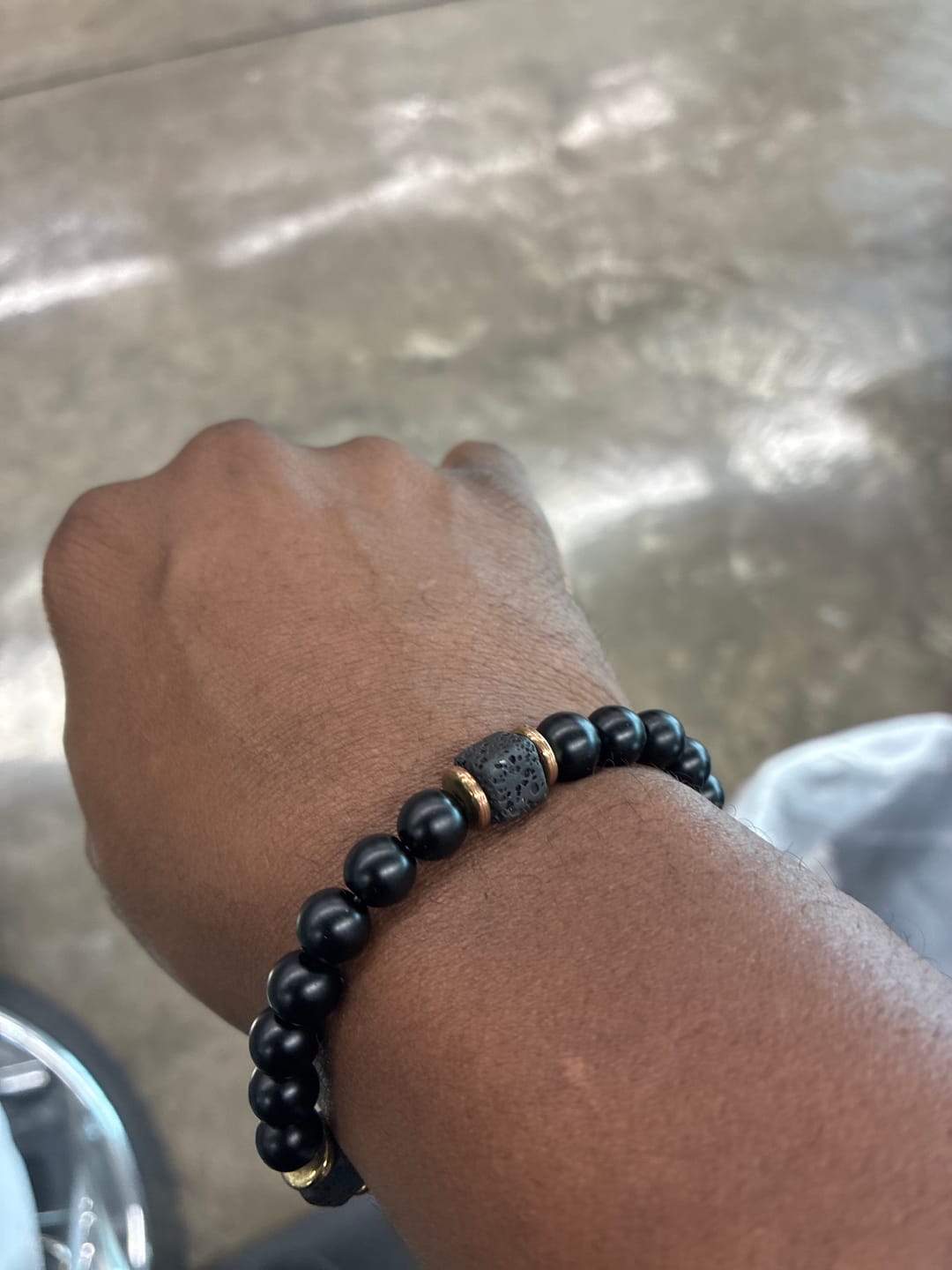 Customer photo review of Natural Lava Stone & Black Onyx Bracelet – Men’s Stretch Volcanic Stone Beads for Strength & Style