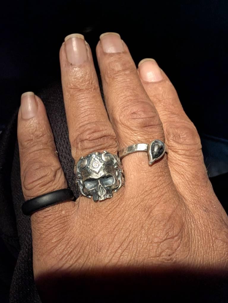 Customer photo review of Square Compass Masonic Skull Ring