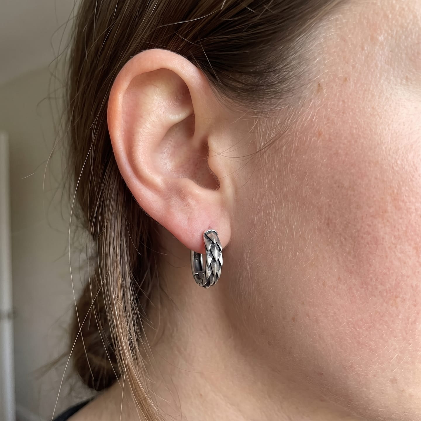 Customer photo review of Wedge Huggie Earring