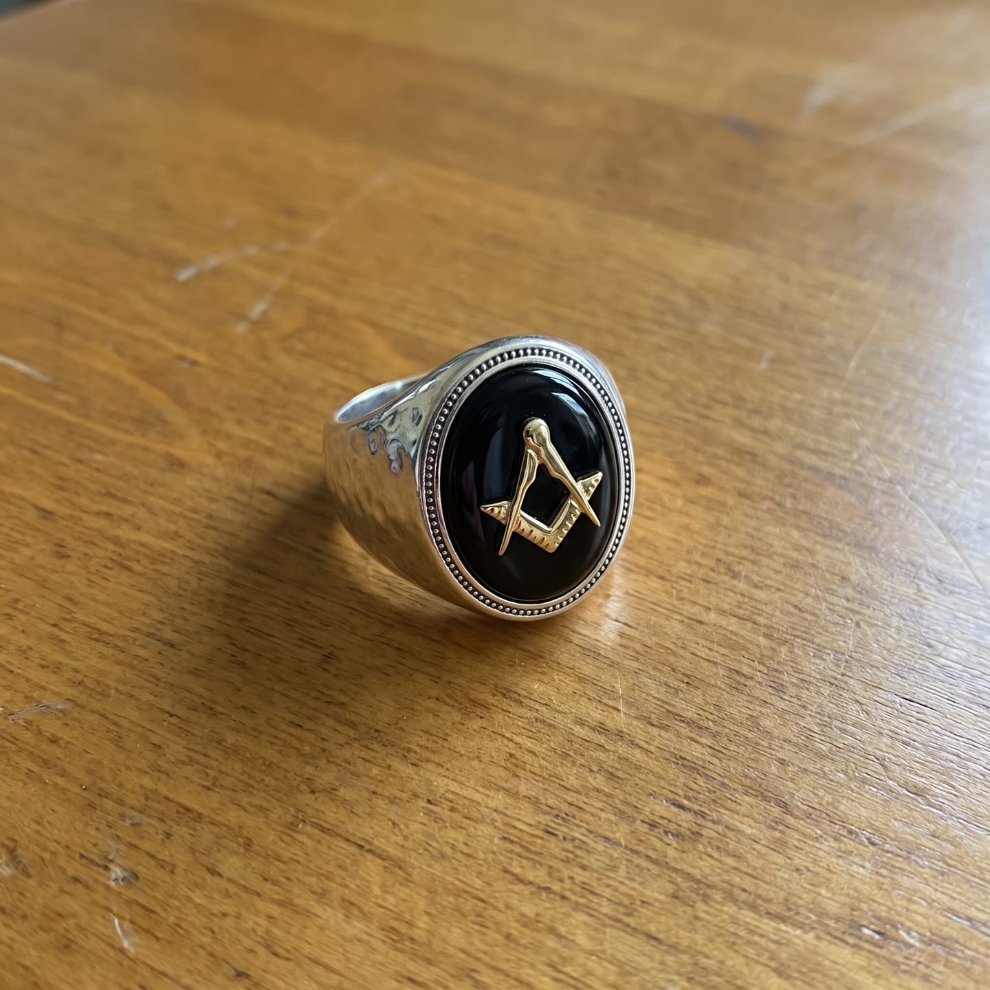 Customer photo review of Hammered Masonic Onyx Ring