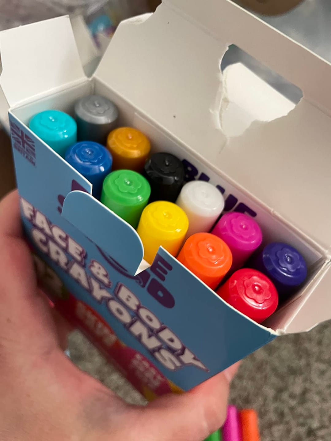 Customer photo review of Blue Squid Twist-Up Face & Body Paint Crayons