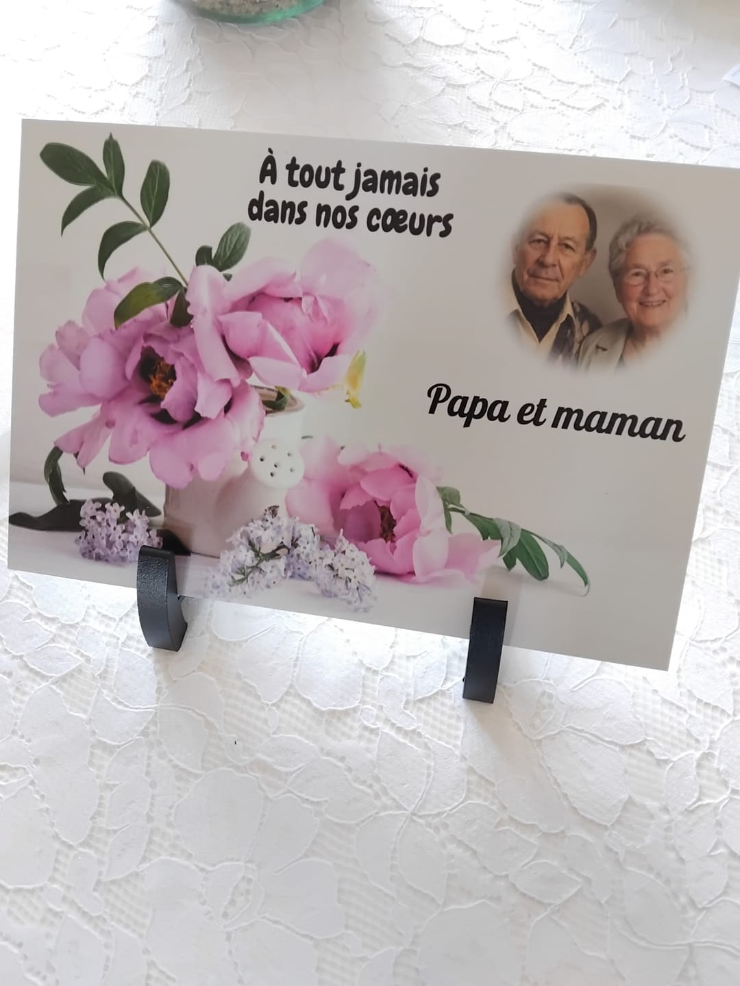 Customer photo review of Plaque Funéraire Bouquet de Pivoine