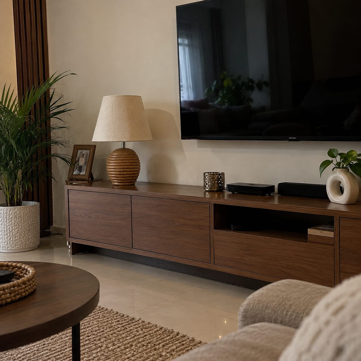 Customer photo review of Striped Wooden Brown Lamp with White Jute Shade