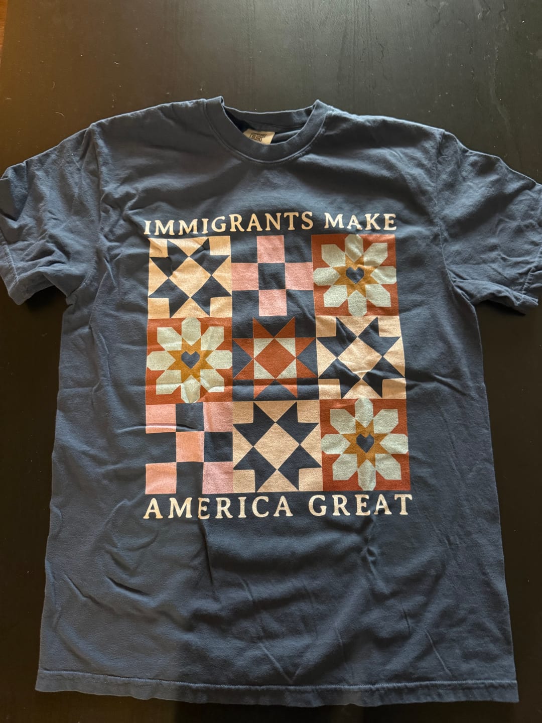Customer photo review of Immigrants Make America Great Quilt Pattern Tee