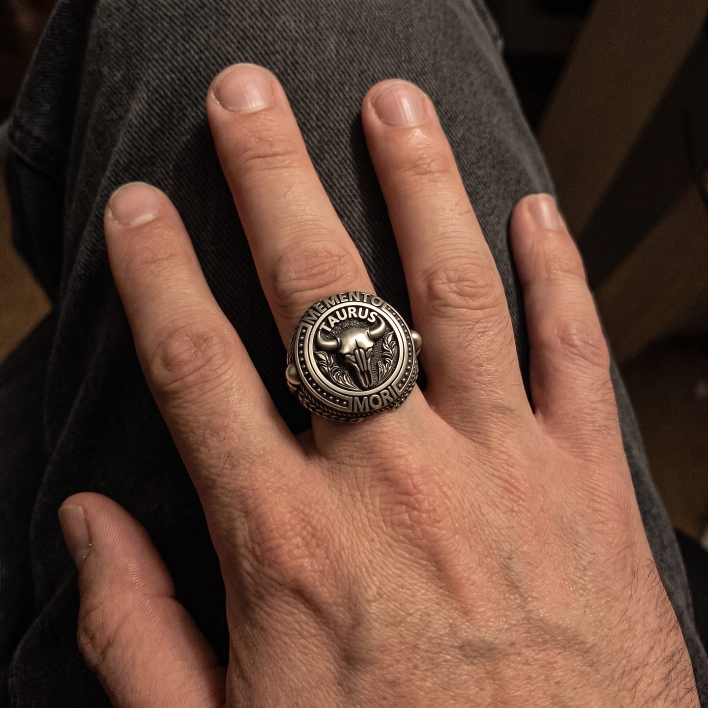 Customer photo review of Memento Mori Taurus Skull Ring