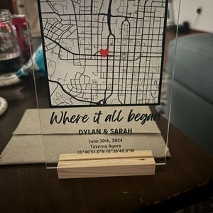 Customer photo review of Where We Met Map Plaque