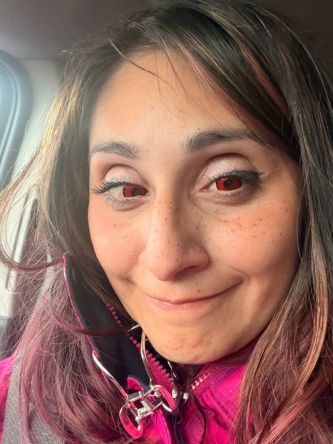 Customer photo review of Cosplay Lucifer's Eye Red Prescription Colored Contact Lenses