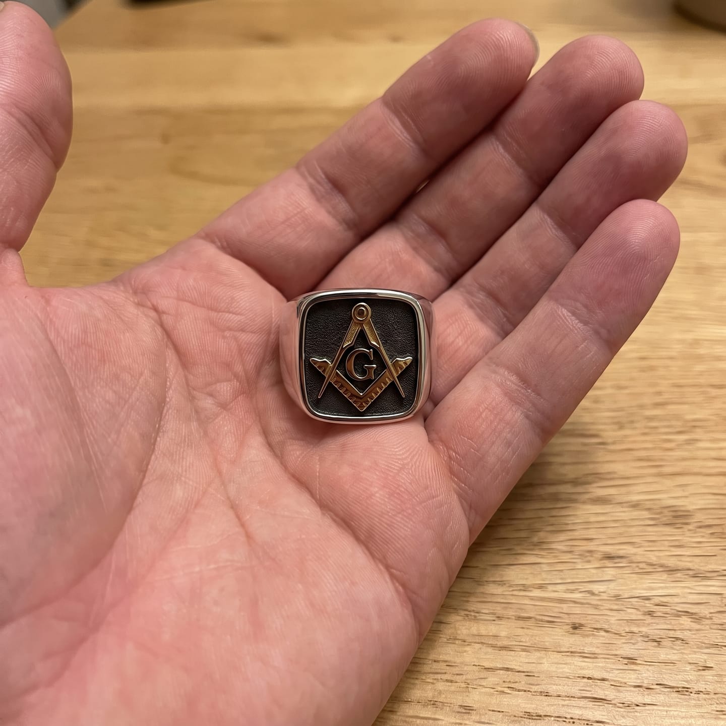Customer photo review of Masonic Letter G Signet Ring