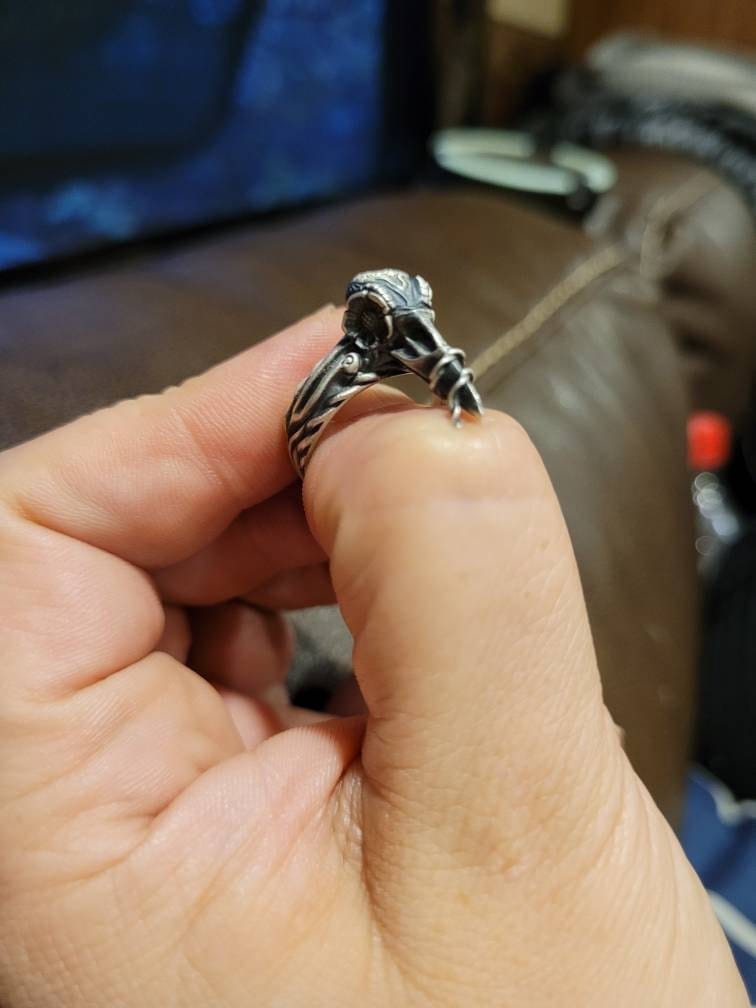 Customer photo review of Horned Raven Skull Ring