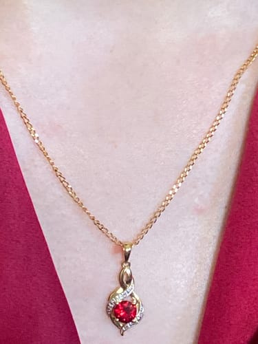 Customer photo review of Created Ruby and Diamond Pendant Necklace in 9ct Yellow Gold