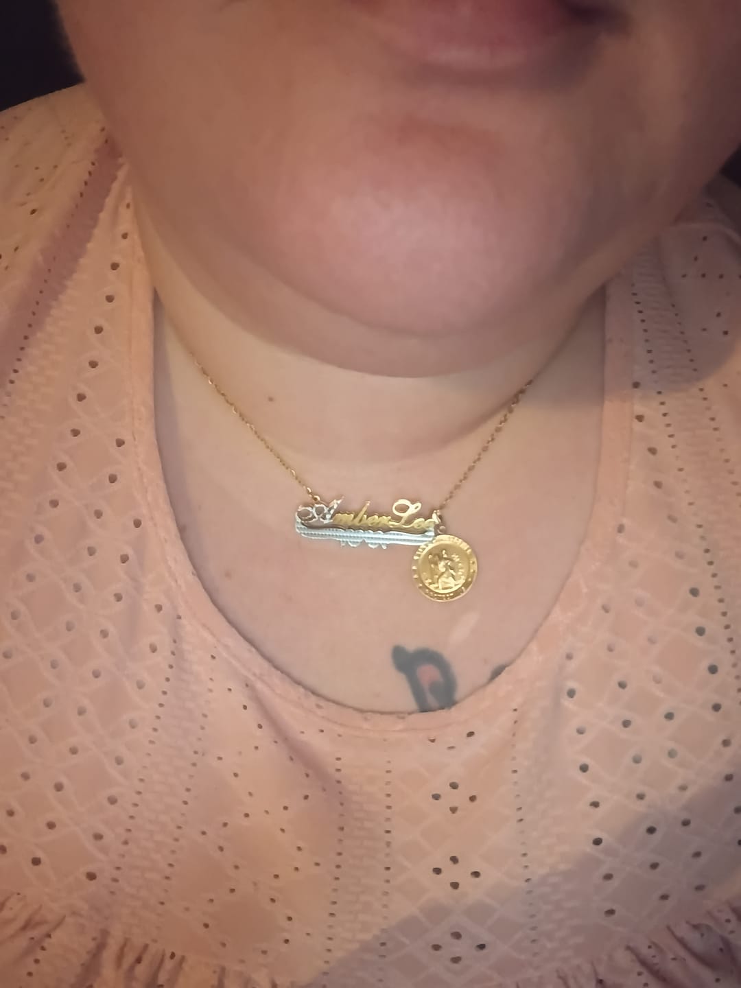 Customer photo review of Double Plated Double Heart Name Necklace