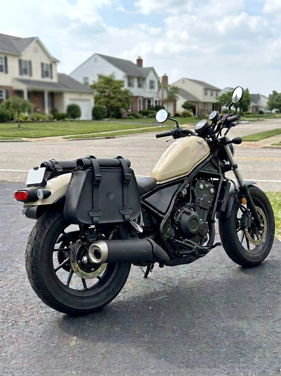 Customer photo review of 30L - SpiritBlade Roll-Top Large Honda Rebel 500/ABS Motorcycle Leather Saddlebags