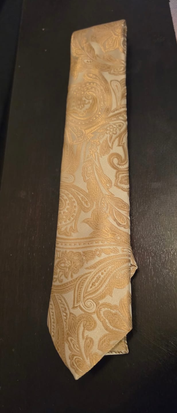 Customer photo review of Ties2you Mens Tie Champagne Paisley Necktie Pocket Square Cufflinks Set