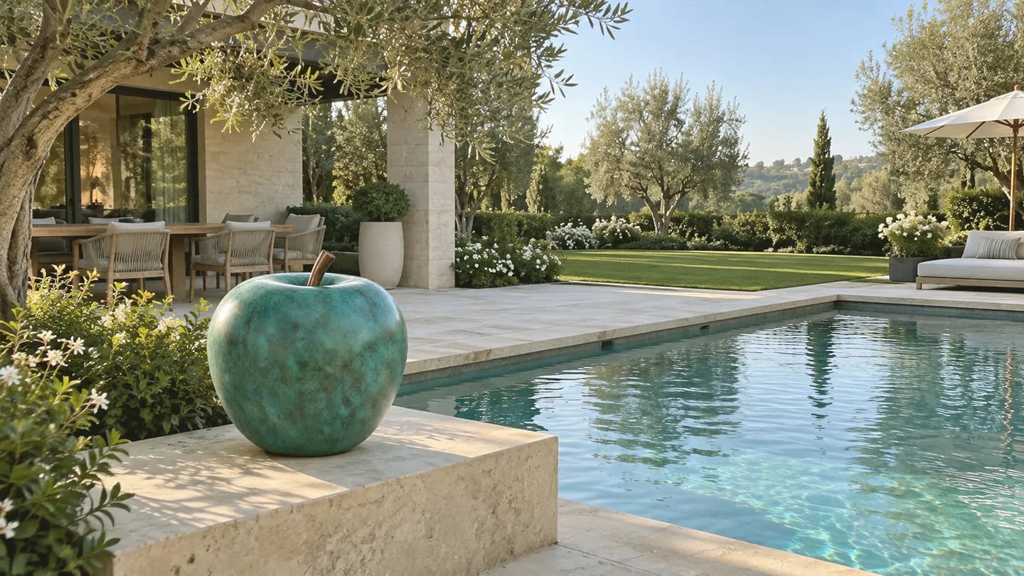 Customer photo review of Large Verdigris Bronze Apple Sculpture for Outdoor Spaces BB-037