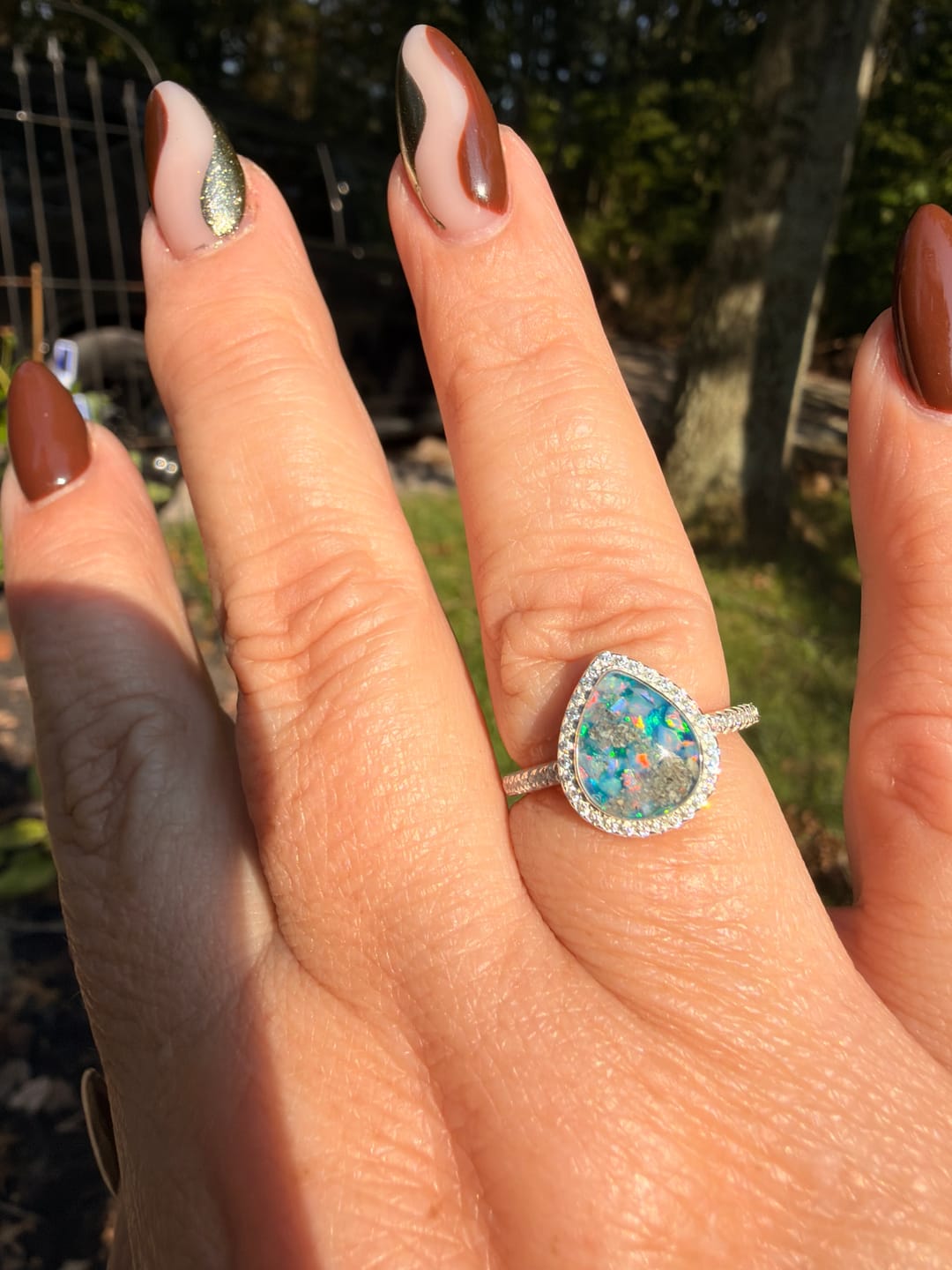 Customer photo review of Bedazzled Pear Opal Ring with Cremation Ashes