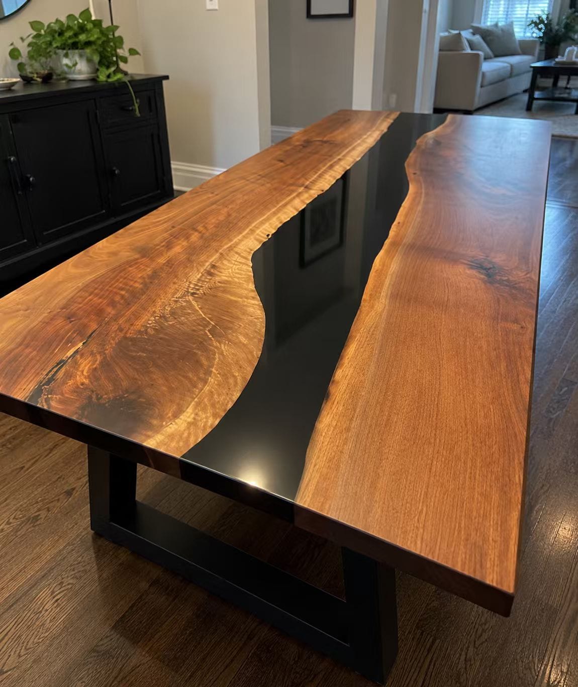 Customer photo review of Black Walnut Wood Galaxy Epoxy Resin Dining Table