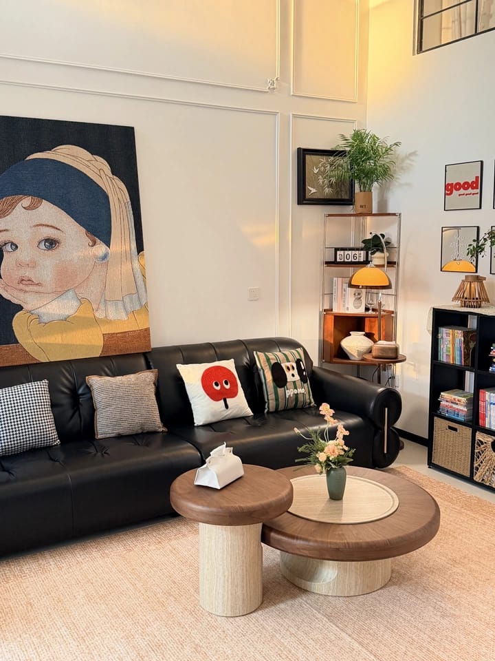 Customer photo review of Walnut Round Coffee Table Set with Stone Base 2 Piece
