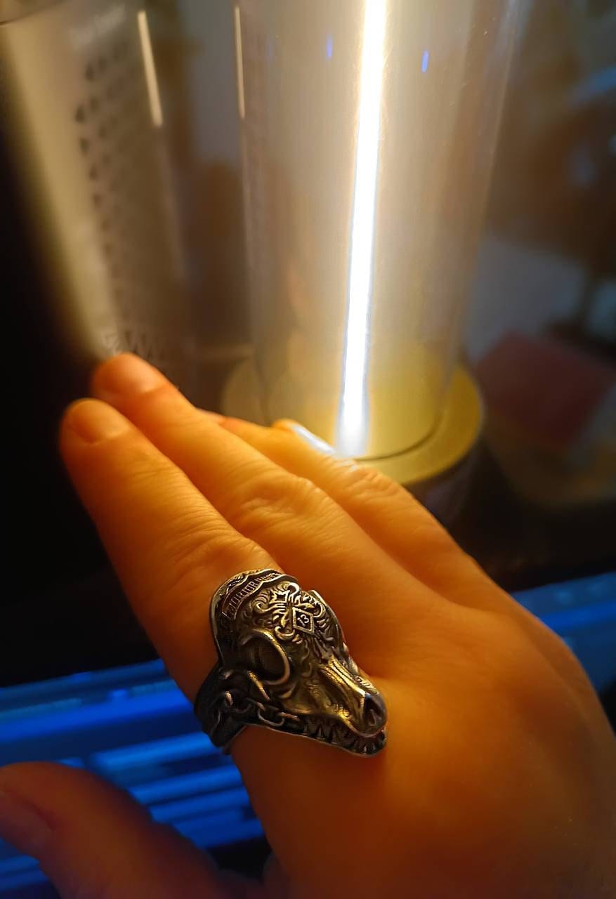 Customer photo review of Morior Invictus Skull Ring