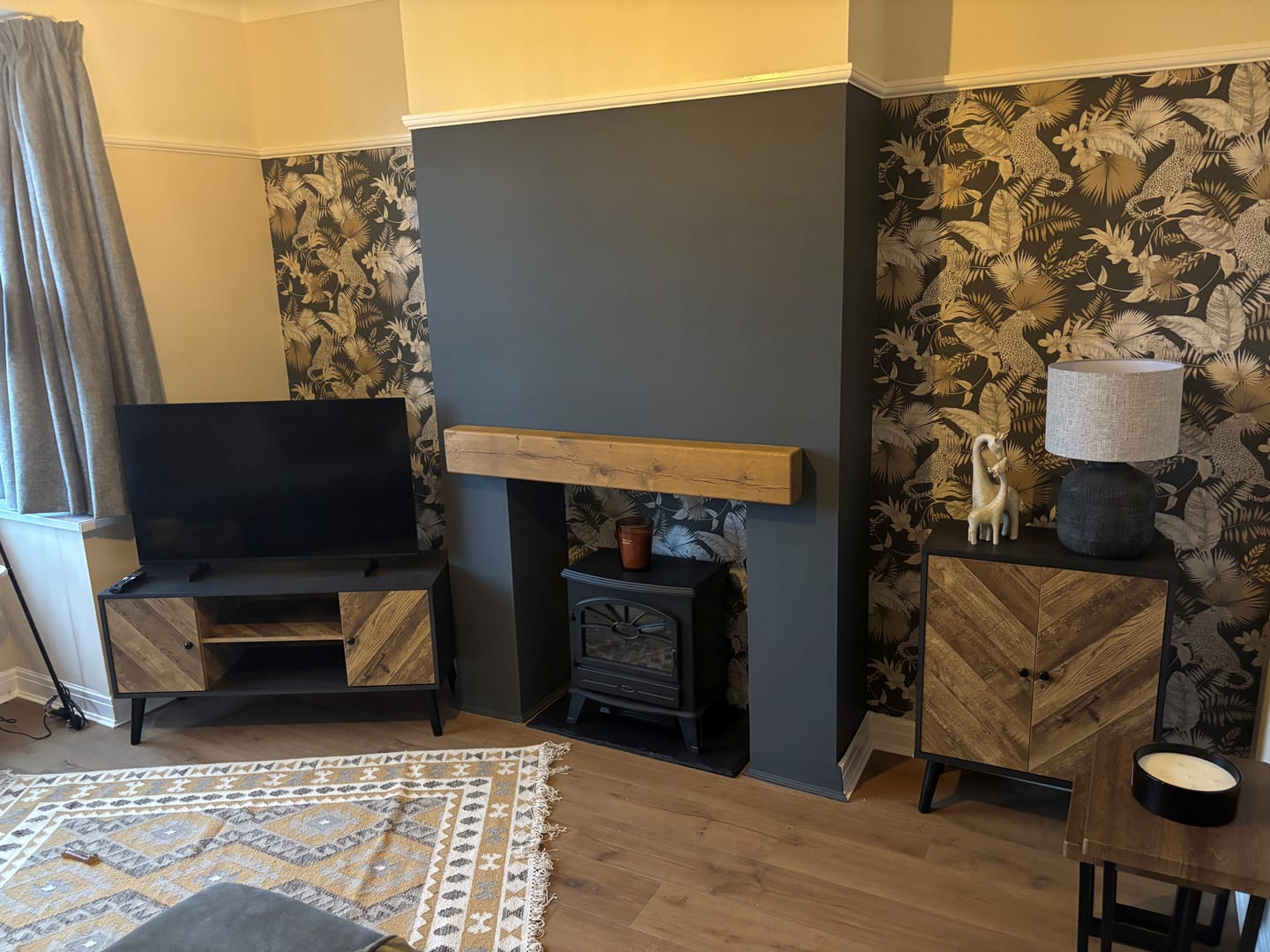 Customer photo review of Rustic Oak Fireplace Beam – Aged Mantel Beam 10cm × 15cm