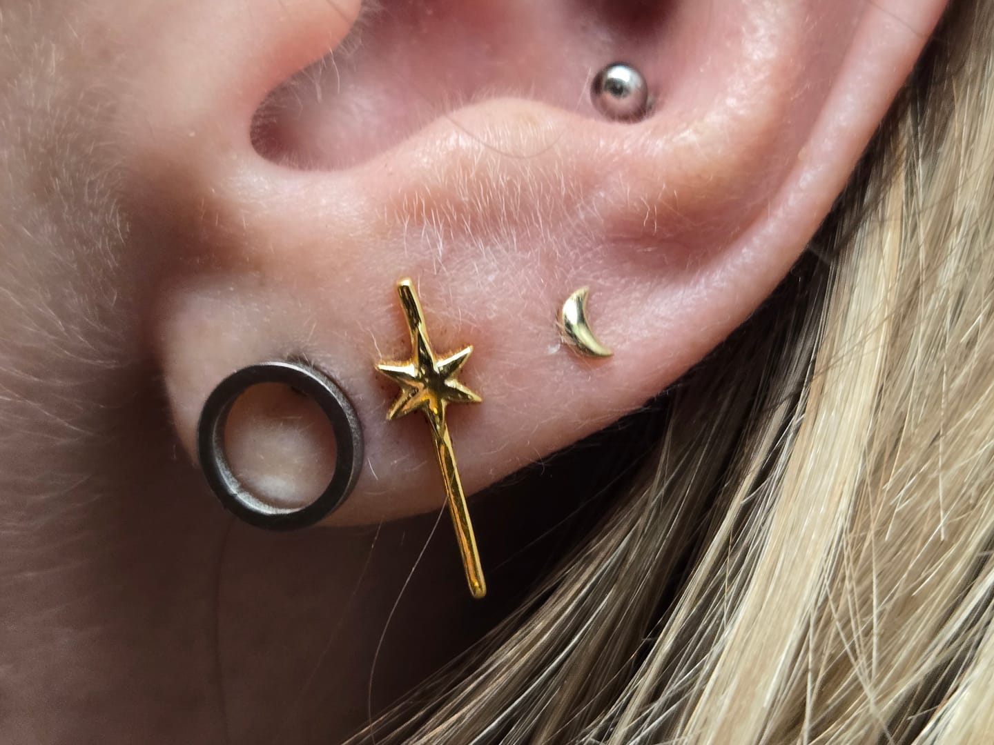 Customer photo review of Tiny Lunar Studs