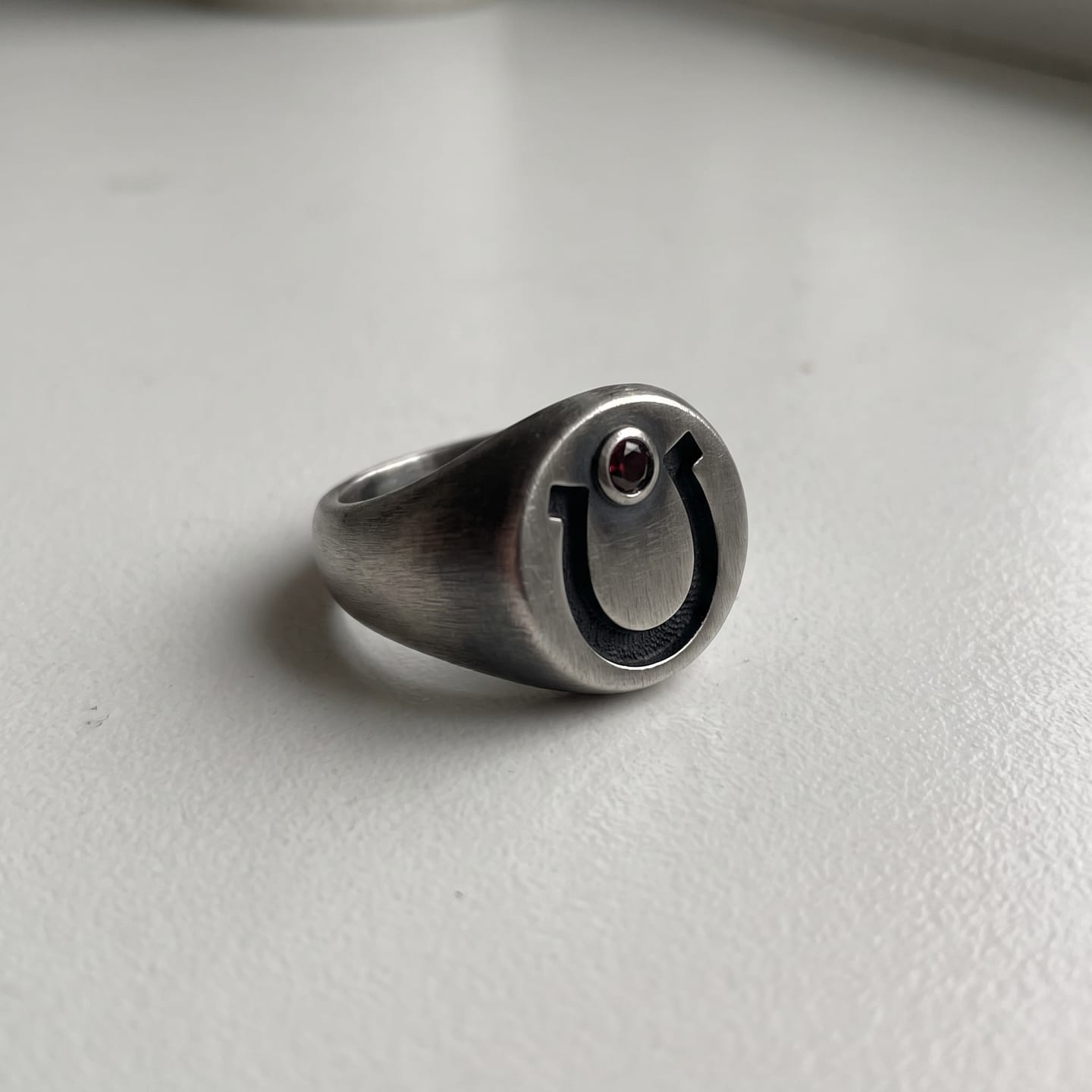 Customer photo review of Garnet Horseshoe Signet Ring