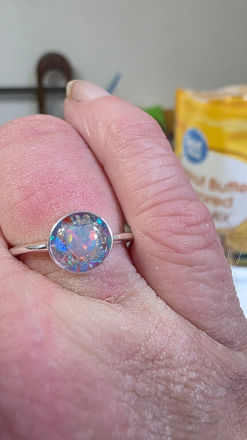 Customer photo review of Opal Heart Ring with Cremation Ashes