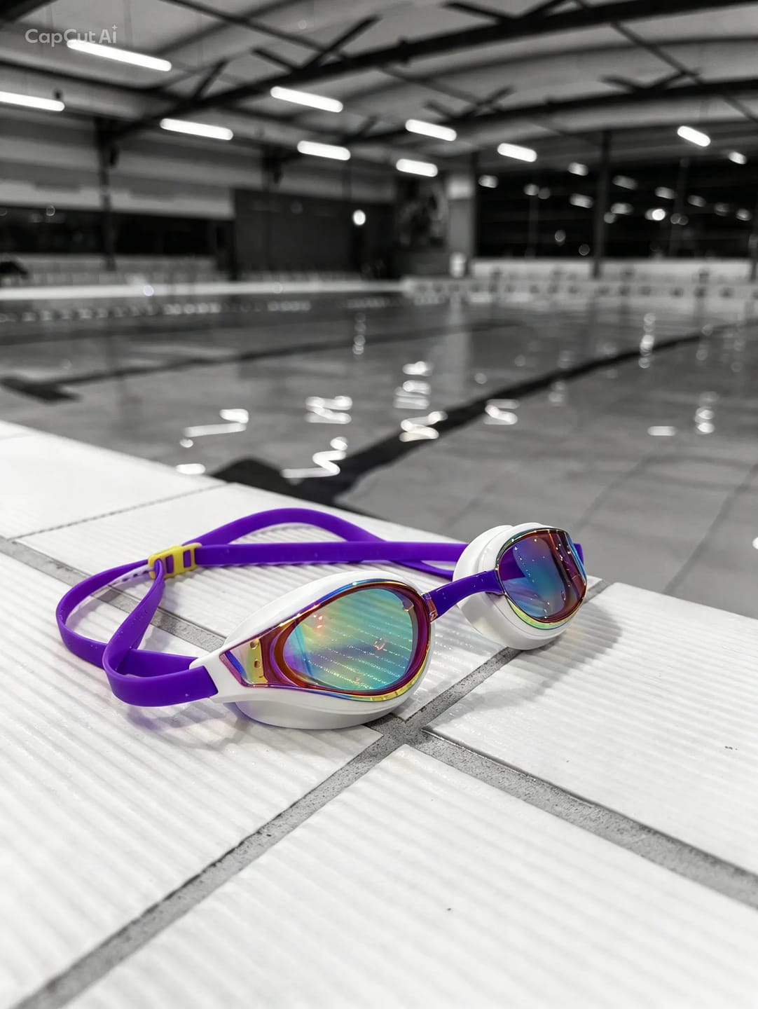 Customer photo review of NanoClear™ Strike Swim Goggles Sunrise Mirror - (White/Purple)