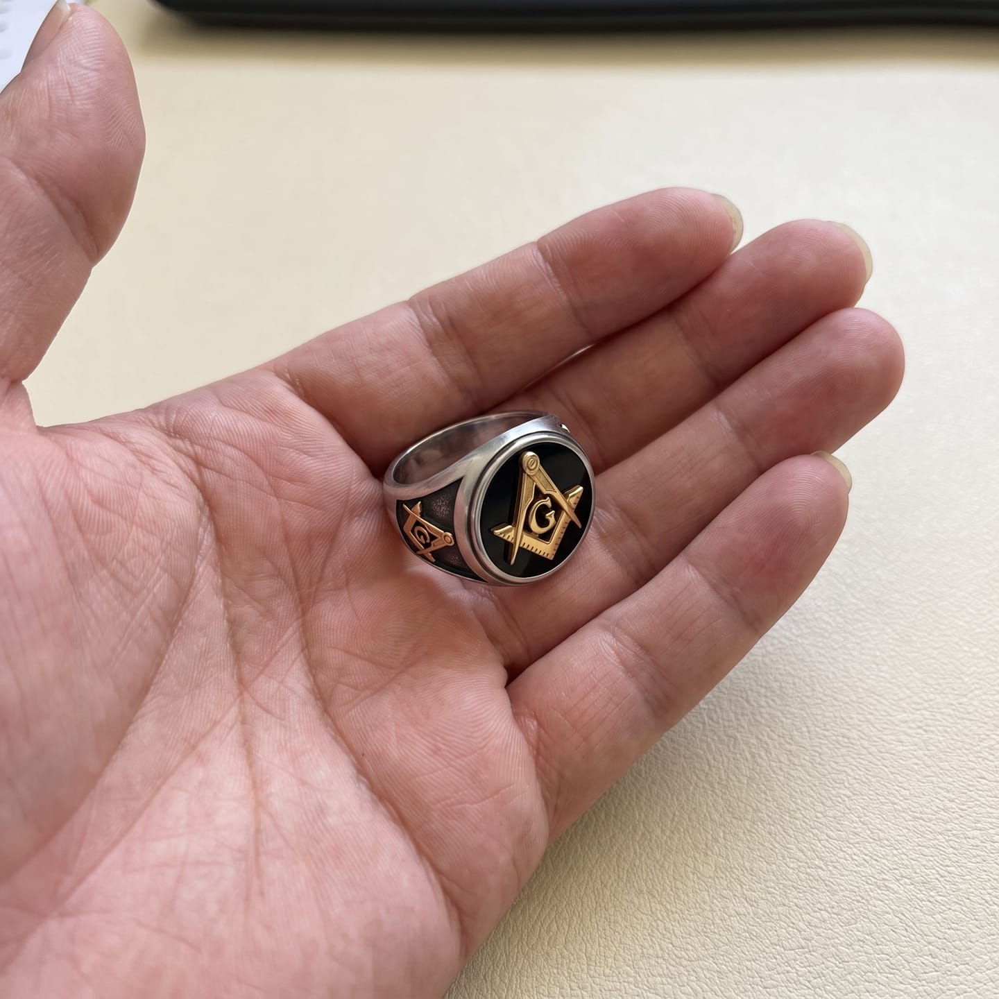 Customer photo review of Letter G Masonic Signet Ring