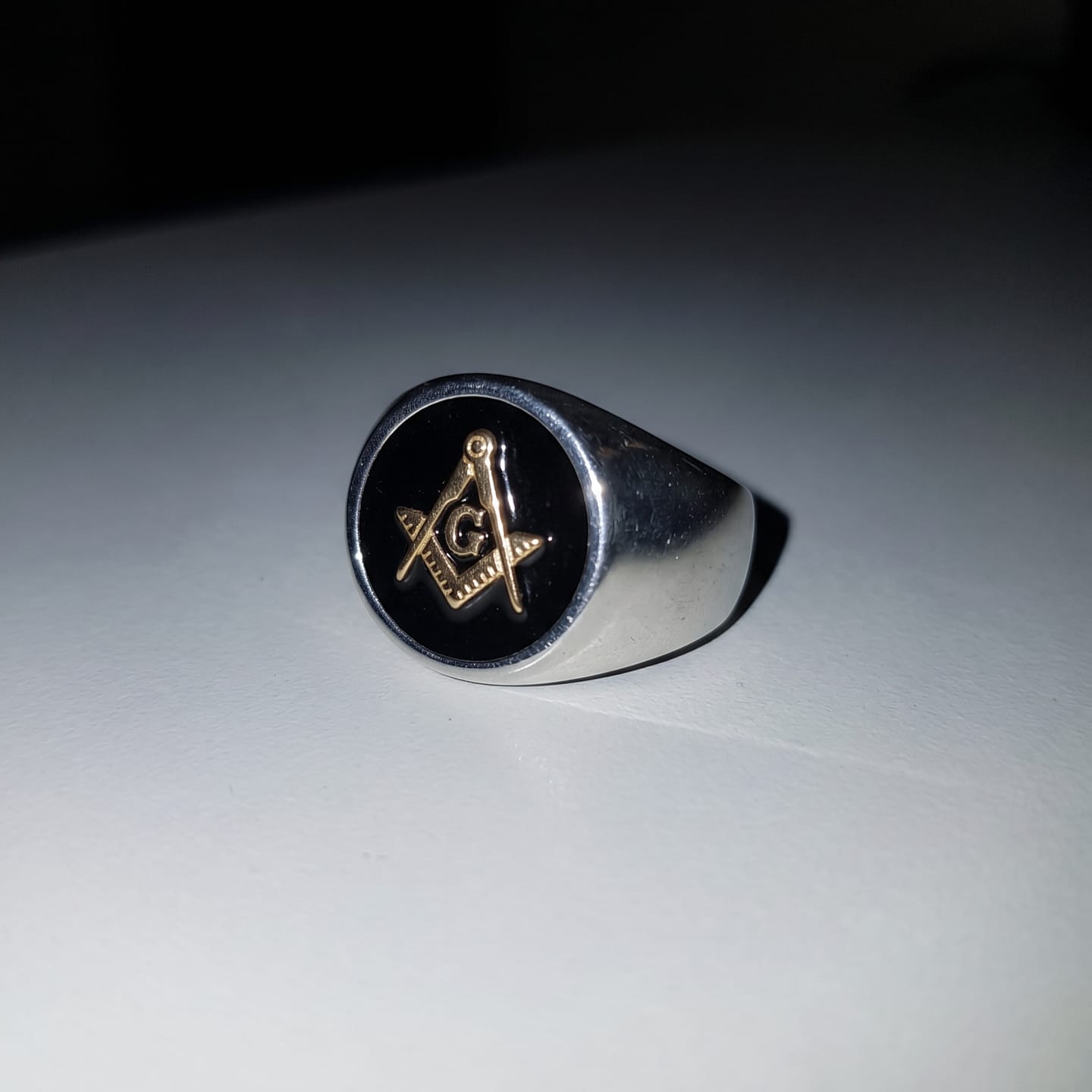 Customer photo review of Square and Compasses Signet Ring