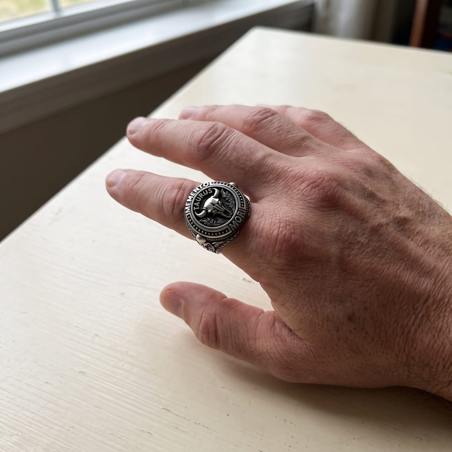 Customer photo review of Memento Mori Taurus Skull Ring