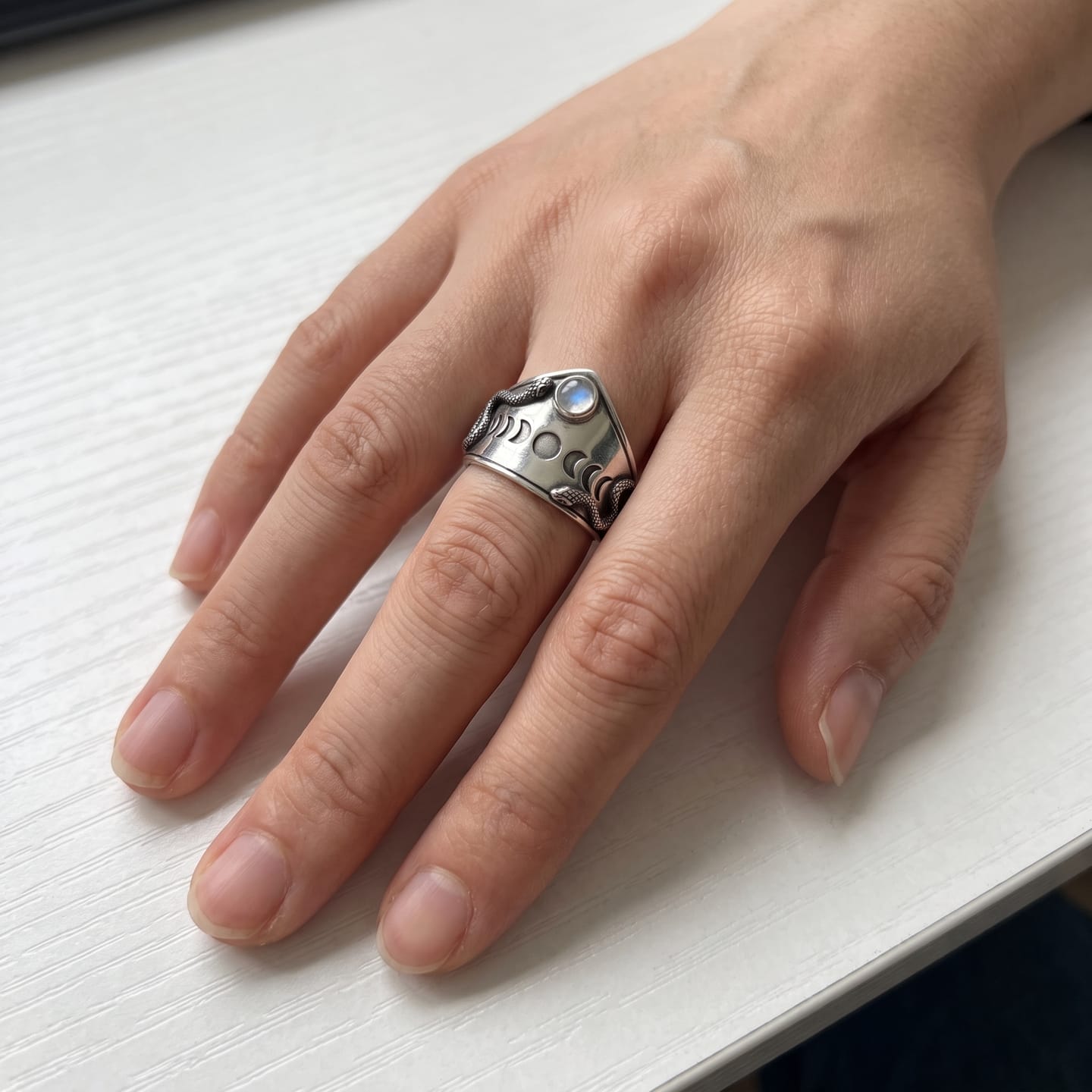 Customer photo review of Serpent Moonstone Ring