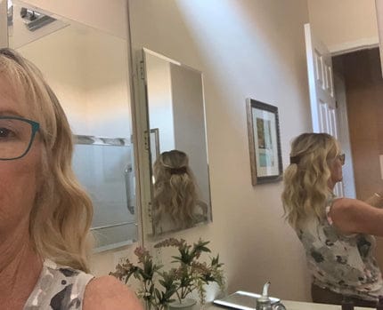 Customer photo review of Seamless Wavy Hair Topper for Women – Natural Hairline & Crown Volume
