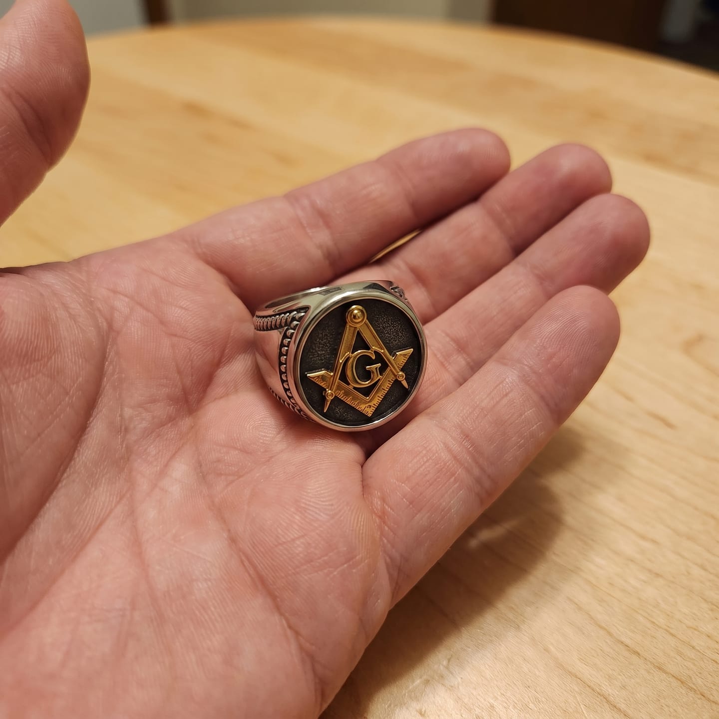 Customer photo review of Masonic G Square Compass Ring