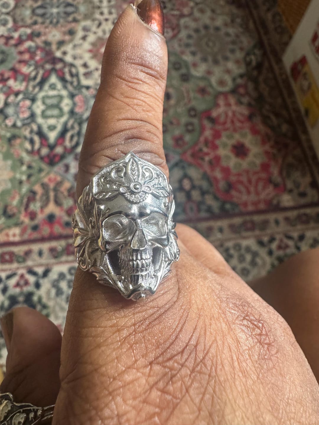 Customer photo review of Floral Crown Sugar Skull Ring